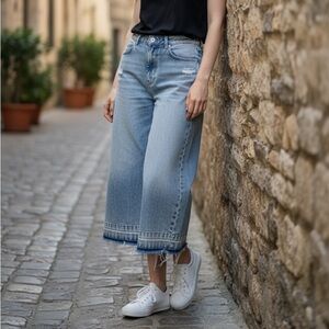 One Teaspoon Light Blue Wide-Leg Cropped Jeans
